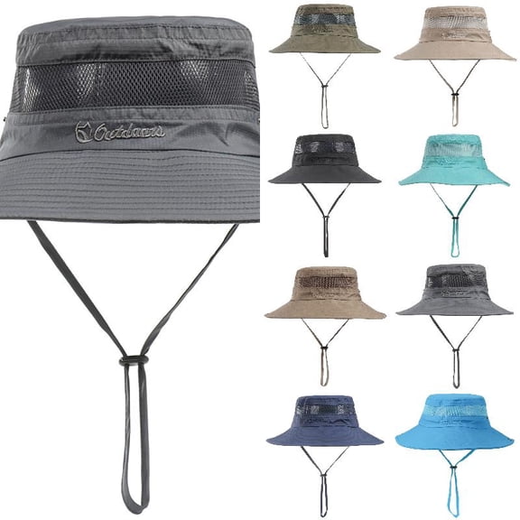 AJGRHE Sun Hats for Men Women Breathable Wide Brim Fishing Hat Hiking Summer UV Protection Bucket Hats UPF 80 Dark Gray One Size