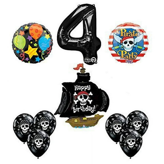 Black Pirate Ship 4th Birthday Party Supplies and Balloon Decorations
