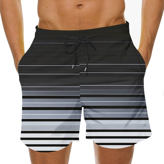 COSFO Men Swim Trunks Striped Beach Summer Casual Board Shorts Loose Fit Quick Dry Elastic Waist Stretch Drawstring Swim Shorts