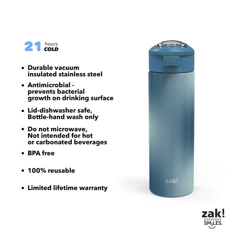 Zak Designs 24 Ounce Stainless Steel Water Bottle, Ombre Bluebell 