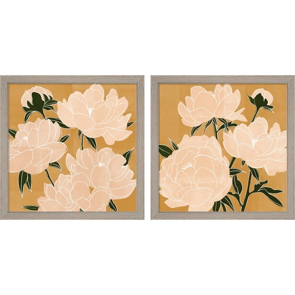 Great Art Now Modern Peonies by Emma Scarvey, 2 Piece Framed Art Set Each 13"W x 13"H