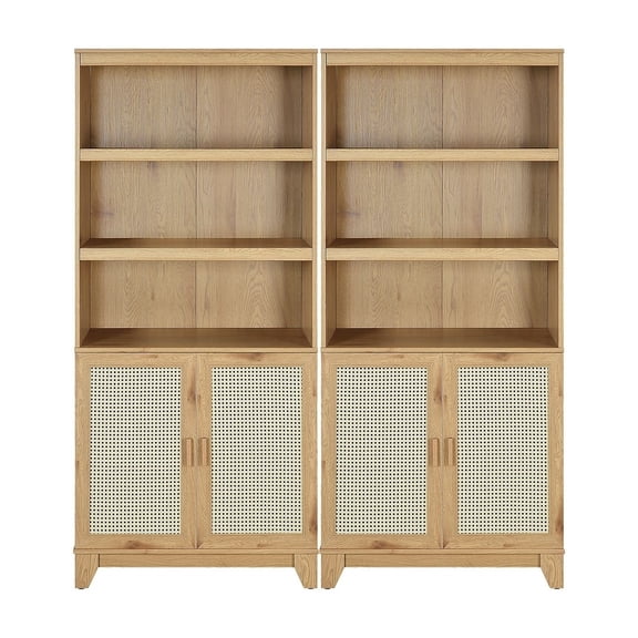 Manhattan Comfort Sheridan Engineered Wood Bookcase Cabinet in Natural Set of 2