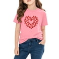 thumbnail image 4 of Kids Heart Print Cotton T-Shirt for Girls | Valentine's Day Short Sleeve Crewneck Graphic Tee | Pink Cute Casual Top,Size 7 T, 4 of 9