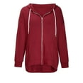 thumbnail image 4 of UAMVSH Women Casual Full Zip up Hooded Sweatshirts with Pockets Comfy Oversized Long Sleeve Hoodie Tops Solid Color Jackets(Medium,Red), 4 of 7