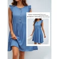 thumbnail image 7 of SLADYGLO Women Elegant Button Front Dress with Ruffled Shoulders, 7 of 7
