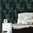 thumbnail image 2 of Peel and Stick Wallpaper Tropical Palm Leaves Teal Gold Black Wall Mural 23.6in x 9.8ft Self Adhesive Removable Wall Paper Renter Friendly Wallpaper for Nursery Bedroom Cabinets, 2 of 8