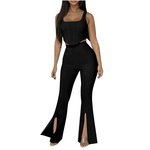 Amvlyk 2 Piece Sets for Women Summer Sleeveless Tunic Vest and Pants Tracksuit Sets Casual Jogger Workout Outfits Fashion Two Piece Sets for Vacation Running Travel Outfits