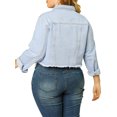 thumbnail image 3 of Unique Bargains Women's Plus Washed Cropped Frayed Denim Outerwear Jacket 1X Light Blue, 3 of 7