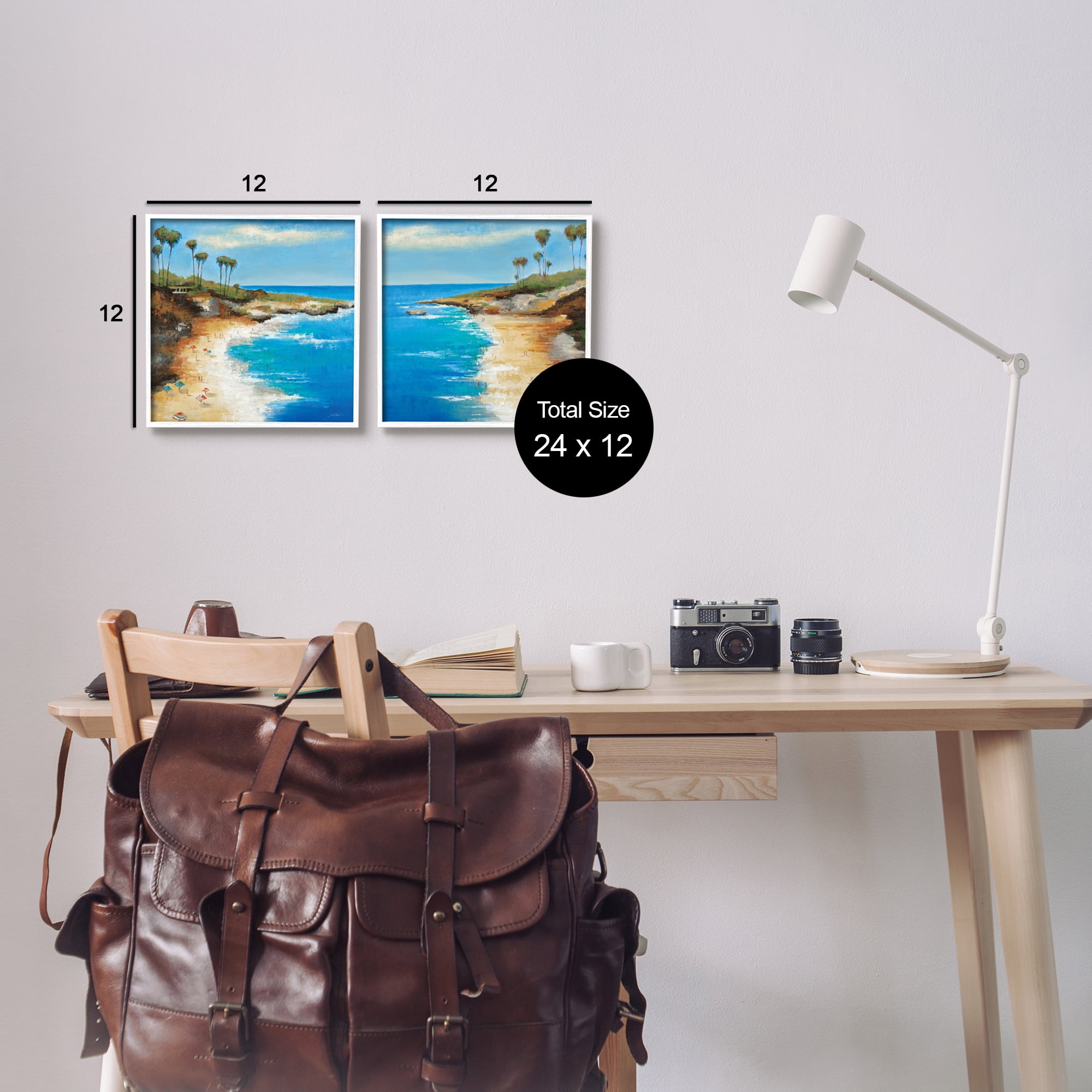 Stupell Industries Beach Cove Landscape Nature Painting White Framed Art Print Wall Art, 12 x 12, Set of 2