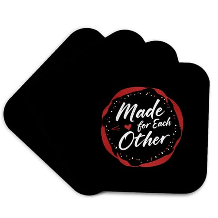 

3dRose Made for each other text red white on black Valentine Day gift Set of 4 Coasters - Soft