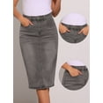 thumbnail image 2 of DARING DIVA Women's Denim Split Back Pockets Midi Jean Skirts L Grey, 2 of 7