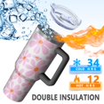 thumbnail image 5 of 40oz Tumbler with Handle and Straw, Vacuum Insulated Stainless Steel Travel Mug, Fits Car Cup Holder, Daisy Floral Print, 5 of 6