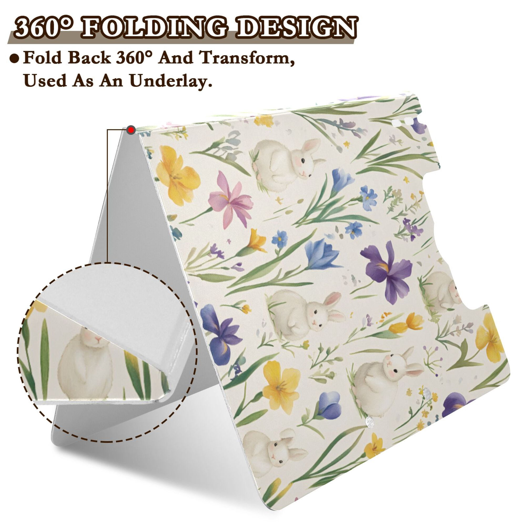 FORMRS A4 Clipboard Folder with Pen Holder Horizontal Foldable School Office Binder, Blue Floral Rabbit