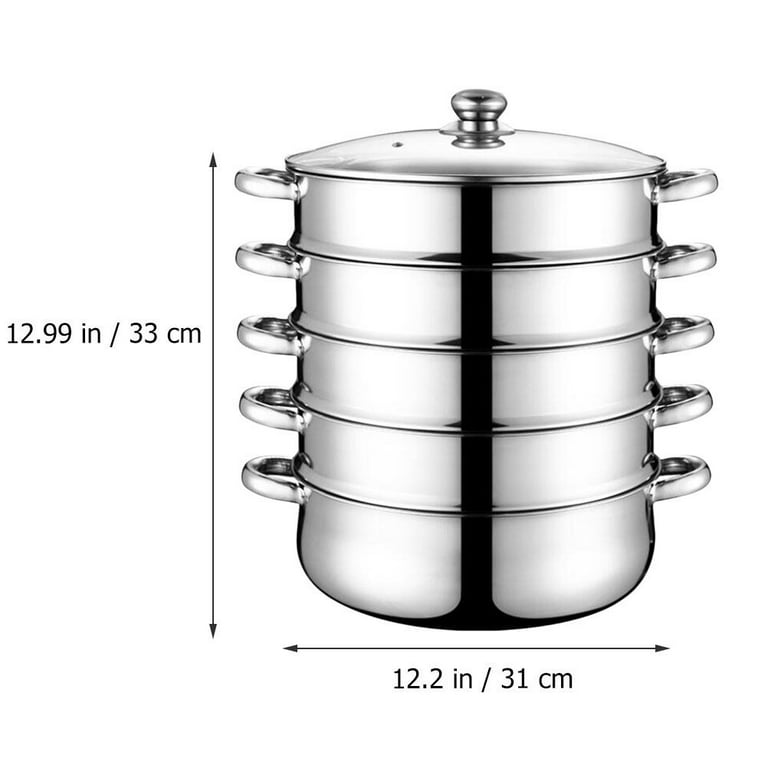 5 Tier Multi Tier Layer Stainless Steel Steamer Pot for Cooking with Stackable Pan Insert/Lid, Food Steamer, Vegetable Steamer Cooker, Steamer