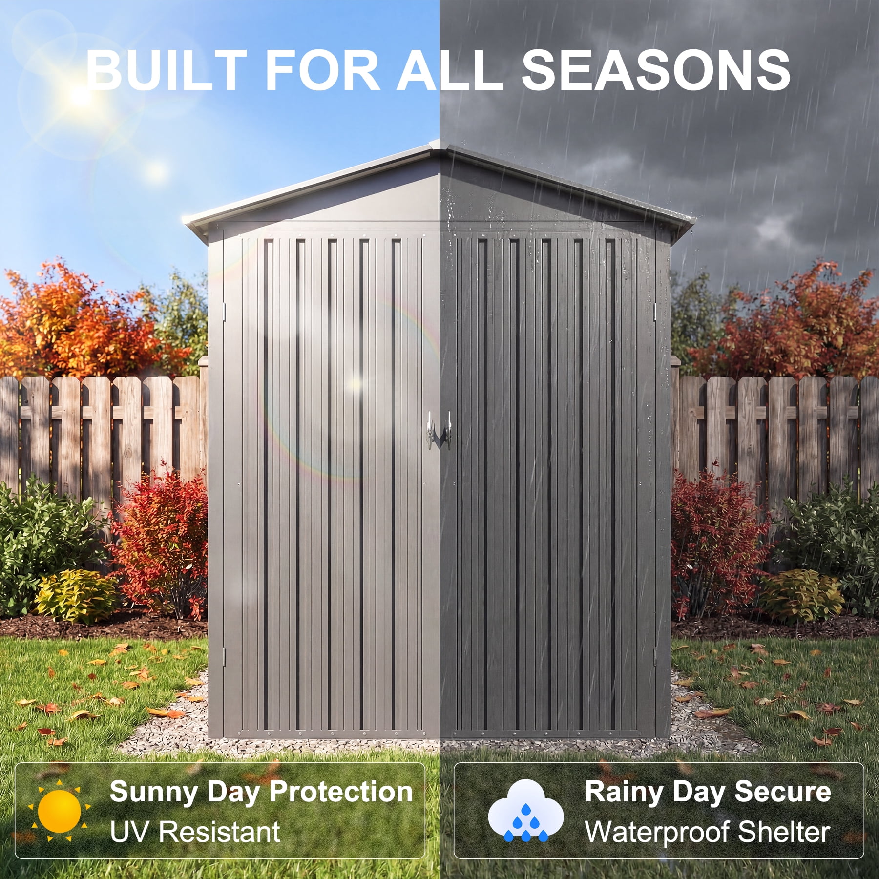 Chery Industrial Outdoor Metal Motorcycle Storage Shed with Window ,Tracks & Fixtures,Grey