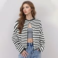 thumbnail image 4 of Resicozy Womens Striped Cardigans Lightweight Casual Button Up Sweaters Long Sleeve Loose Knit Cardigan Sweater Fall Spring Black XL, 4 of 5