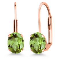 Gem Stone King Green Peridot Rose Gold Plated Leverback Earrings for Women (1.80 Cttw, Gemstone August Birthstone, Oval 7X5MM)