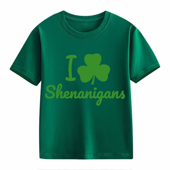 YunPes Kids St Patricks Day Short Sleeve Shirt Toddler Boys Girls Irish Cloverss Graphic Tees Tops Crewneck TShirt Clothes