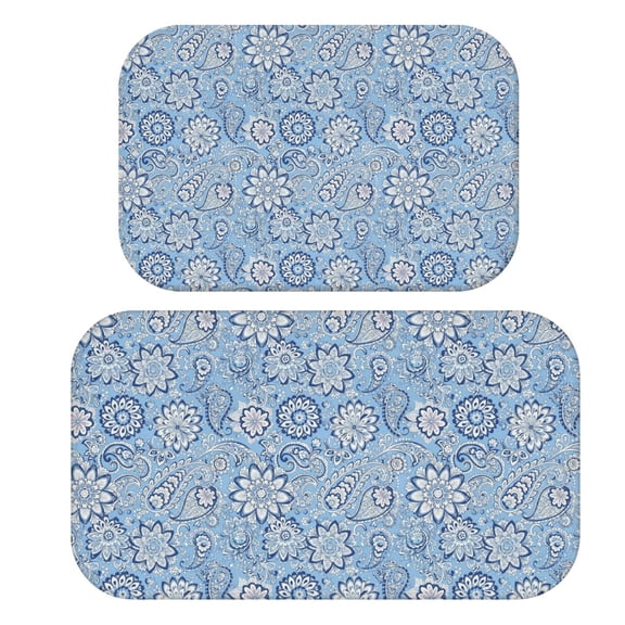 Paisley and Damask Blue Pattern Bath Mat Set Of 2,Non-Slip Rug for Bathroom,Kitchen,Bedroom,Entrance, 30x17 and 23.5x15.7 Inches