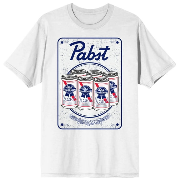 Pabst Blue Ribbon Placement Print Crew Neck Short Sleeve Men's White T-shirt-Small