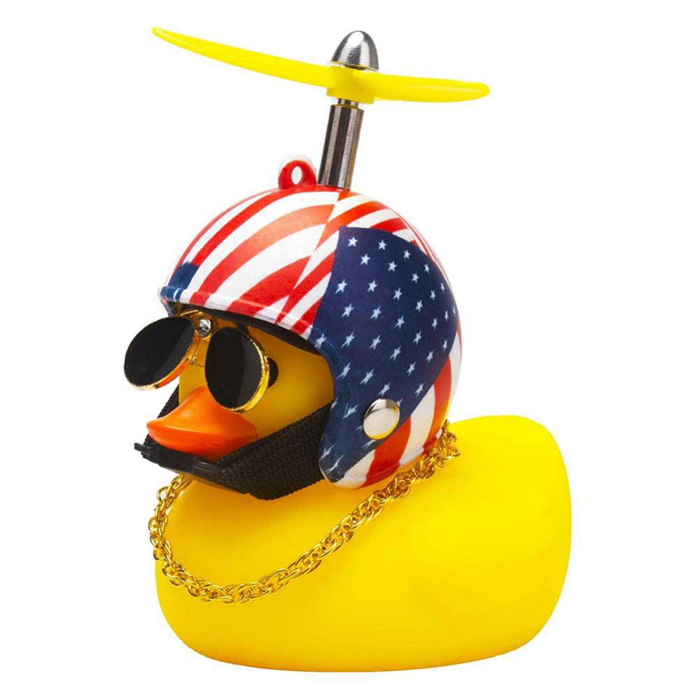 Rubber Duck Toy Car Ornaments Yellow Duck Car Dashboard Decorations with Propeller Helmet Red