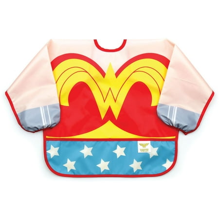 Bumkins Wonder Woman Sleeved Bib, Waterproof, Art, Crafts, Play, Washable, Stain and Odor Resistant, for ages 6-24 months