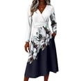thumbnail image 3 of Womens Summer Casual Midi Maxi Dresses V Neck Vintage Long Sleeve Work Casual Dress Maxi Dress for Wedding Guest, Graduation, Party, 3 of 5