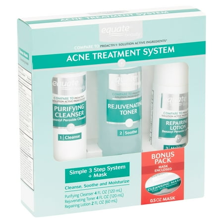 All Listings Equate 3-Step Acne Treatment System + Mask. Includes Purifying Cleanser, Rejuvenating Toner, Repairing Lotion, and Cleansing coolafil40.gas: