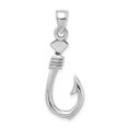 thumbnail image 4 of 14K White Gold Polished Finish 3-Dimensional Large Fish Hook with Rope Design Charm Pendant, 4 of 4