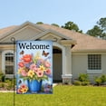 thumbnail image 2 of Amhnf Welcome Floral Garden Flag With Butterflies And Colorful Flowers In Blue Vase For Home Outdoor Garden Yard Decor 12x18 inch, 2 of 5