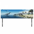 thumbnail image 3 of Jurassic Headboard, Large Fish is Caught by a Suchomimus Dinosaur Flying Pterosaur Dinosaur, Upholstered Decorative Metal Bed Headboard with Memory Foam, King Size, Blue Green Grey, by Ambesonne, 3 of 4
