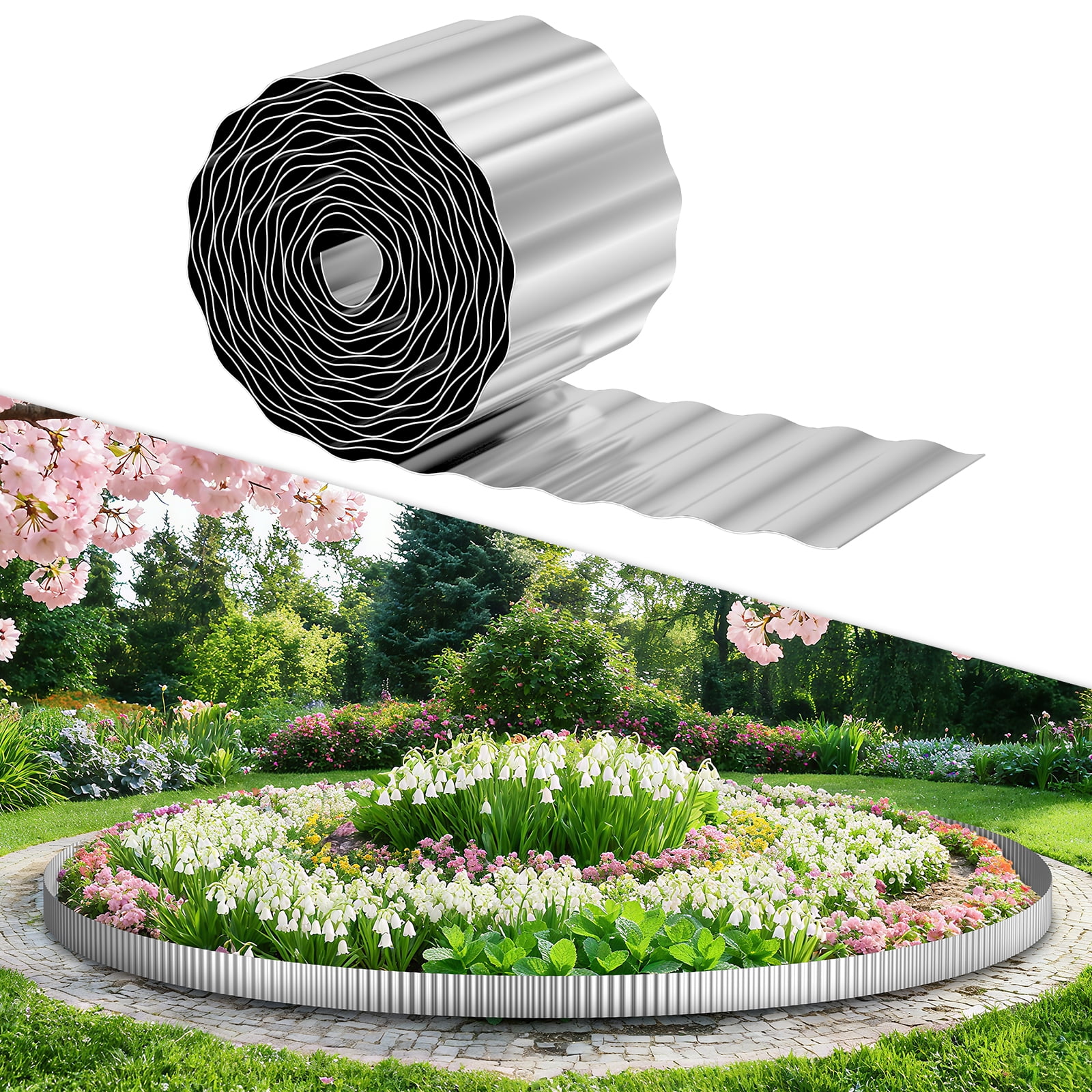 15cm (6in) x 6m (20ft) Galvanized Steel Garden Edging – Flexible Corrugated Border for Flower Beds, Lawns & Landscaping