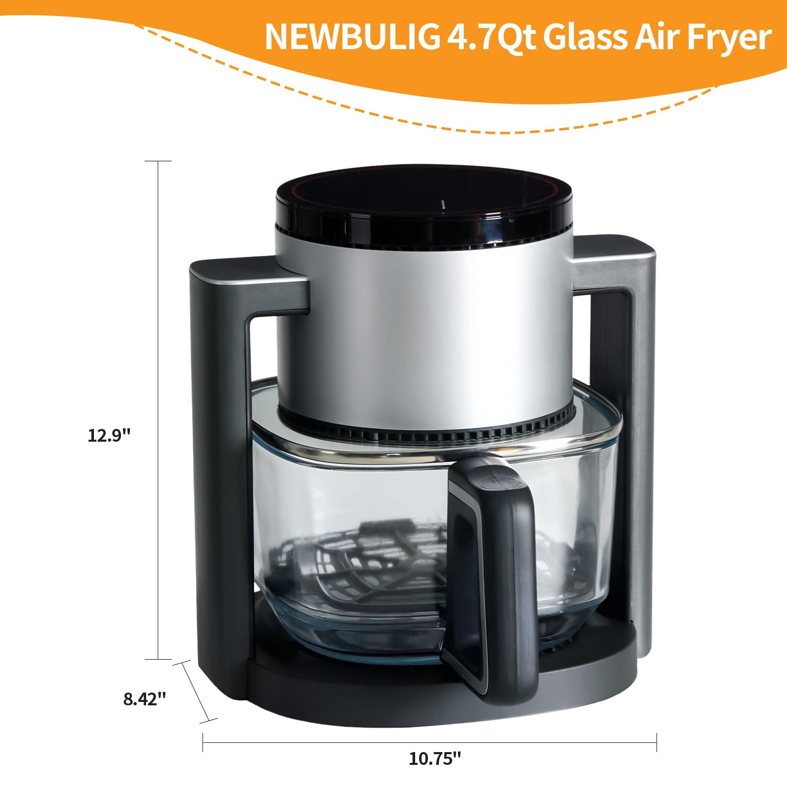 Plum Chef 4.5-Quart Glass Air Fryer, 10-in-1 Compact Airfryer with 360° Visibility and Dishwasher-Safe Glass Basket, 1300W, Black