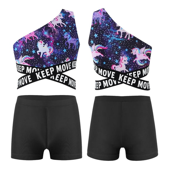 inhzoy Kids Girls Two Piece Swimsuit One Shoulder Tankini Swimwear Bathing Suit Summer Beachwear Pegasus Starry 10