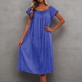thumbnail image 2 of Women's Plus Size Nightgowns Contrast Lace Square Neck Short Sleeve Night Dress Blue One Size, 2 of 4