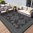 thumbnail image 3 of Garvee 8'x10' Outdoor Rug Boho Classic Outdoor Carpet, Reversible Plastic Outdoor Area Rugs Waterproof Straw Patio Rug RV Camping Mat for Deck, Porch, Beach, Backyard, Black, 3 of 7
