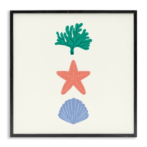 Stupell Industries Coral & Sea Life Minimal Animals Painting Black Framed Art Print Wall Art, 12 x 12