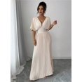 thumbnail image 6 of Apricot Deep V-Neck Pleated Maxi Dress With Short Sleeves, 6 of 6