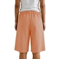 thumbnail image 5 of Women's High Waisted Linen Shorts Loose Fitting Plaid Bermuda Pants with Pockets Lightweight Comfy Summer Casual Beach Shorts Orange M, 5 of 9
