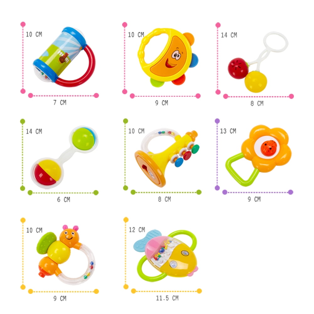 GOODWAY Baby Rattles 0-6 Months,Infant Toys for babies 6-12 months, 8 Pcs Teether Grab Shaker Rattle Set, Newborn Development Birthday Gift 2 3 4 5 7 9 10 Month Boy Girl (Multicolor)