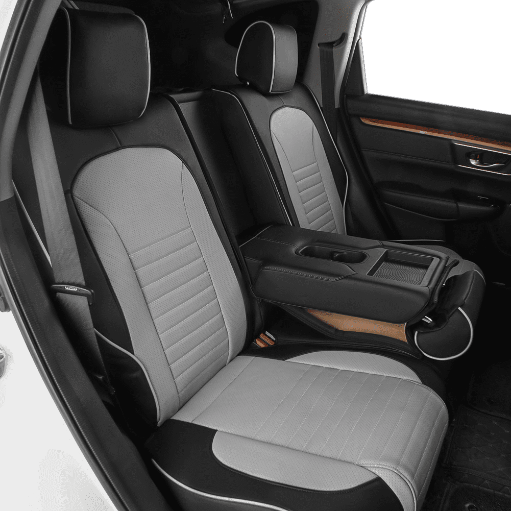EKR CRV Seat Covers Custom Fit for Honda CRV 2015 2016 Full Set Car Seat Cover for SUV, Leather Truck Seat Protectors,Faux Leather Black/Gray