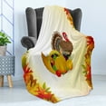 thumbnail image 4 of Turkey Soft Flannel Fleece Blanket, Cornucopia and Animal with a Beak Poultry Pattern Fall Season Fruits Autumn Leaves, Cozy Plush for Indoor and Outdoor Use, 50" x 70", Multicolor, by Ambesonne, 4 of 5