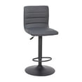 thumbnail image 2 of BizChair Modern Gray Vinyl Adjustable Bar Stool with Back, Swivel Stool with Black Pedestal Base and Footrest, 2 of 11
