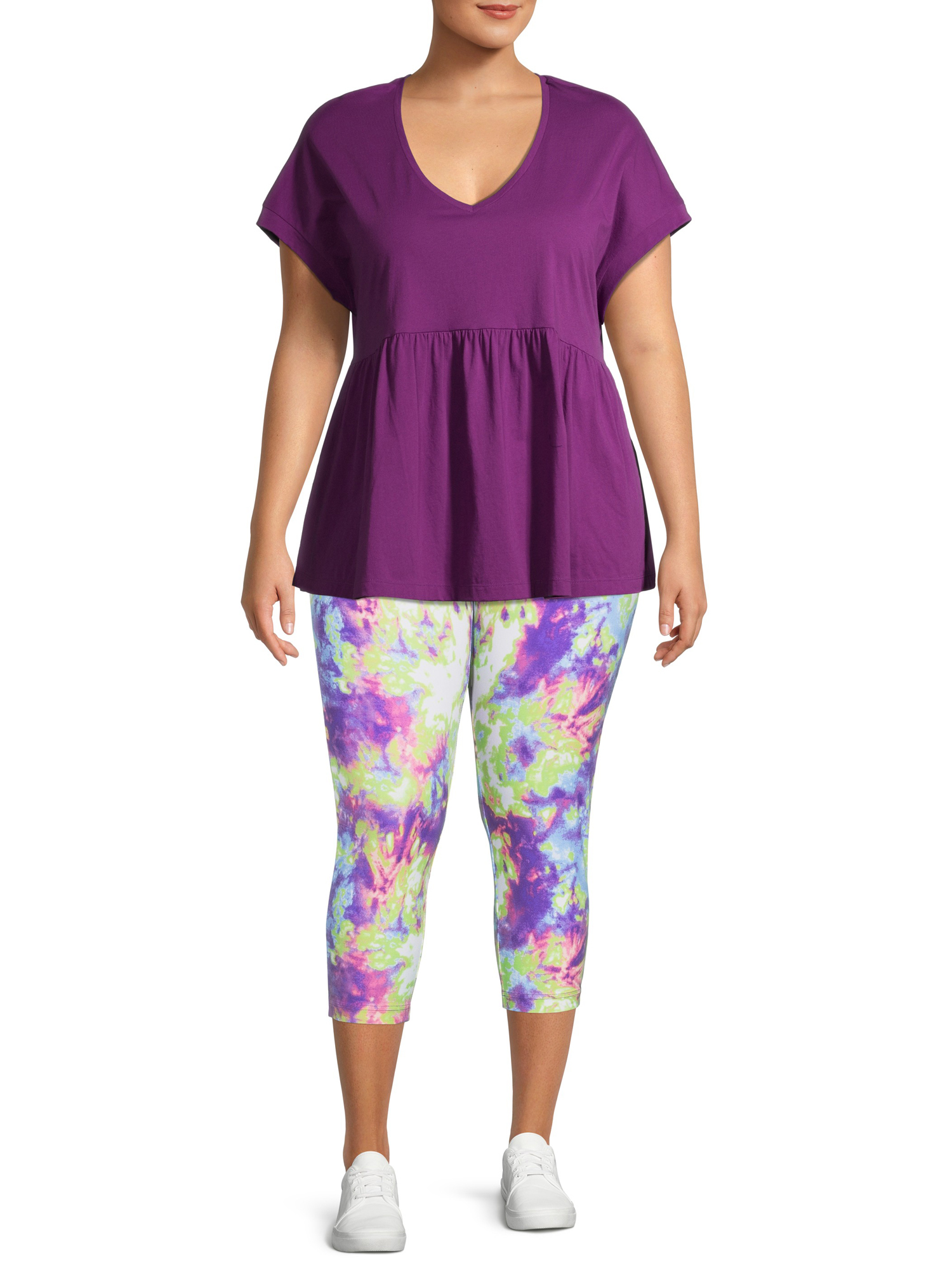 Terra & Sky Women's Plus Size Printed Capri Leggings 