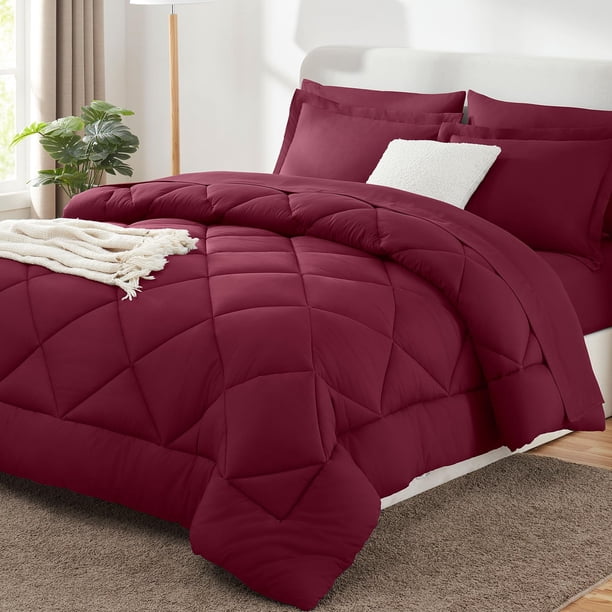 Juego de edredón CozyLux King Burgundy de 7 piezas para cama en una bolsa