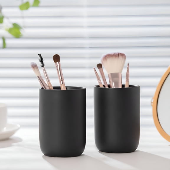ACDANC Bathroom Ceramic Toothbrush Cup,Matte Black Toothbrush Cup Holder,Bathroom Storage Organizer