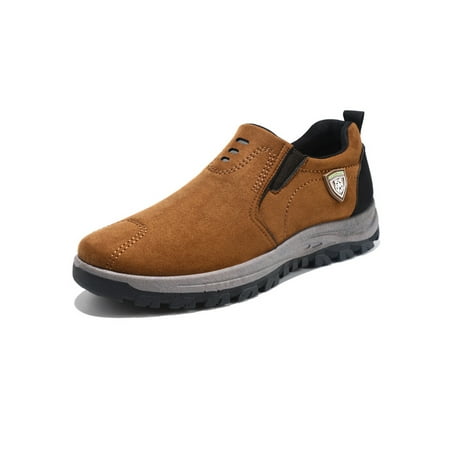 

SIMANLAN Mens Hiking Shoes Slip On Sneakers Breathable Trekking Shoe Outdoor Comfort Casual Sneaker Camping Reflective Flats Brown 8.5