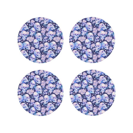 

Fuzoiu Skull star crystal Print Leather Coasters Set Drink Coasters Set of 4 for Tabletop Protection Durable PVC Coasters Home Décor and Housewarming Gift-Round Shape