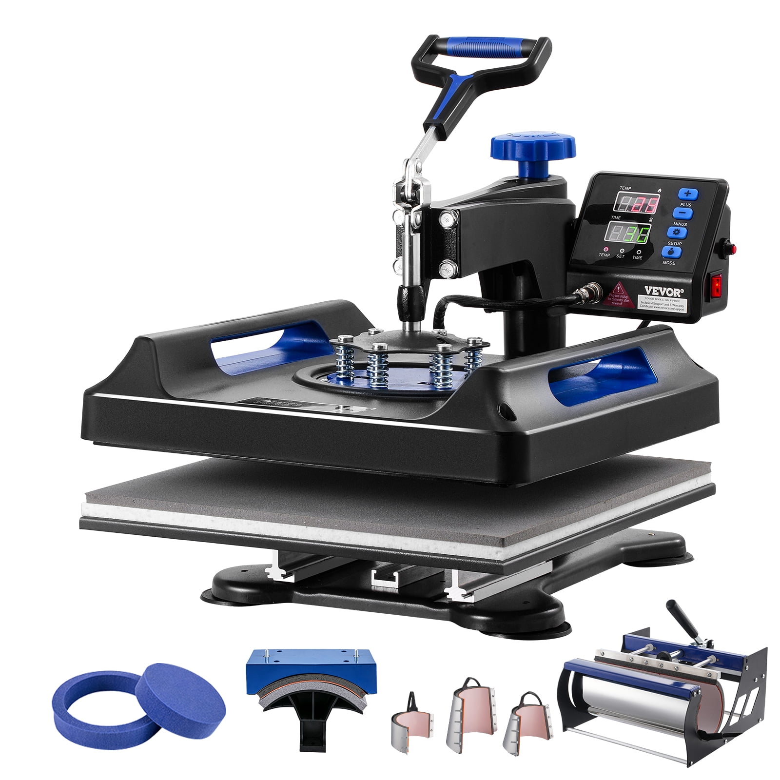 VEVOR Heat Press Machine, 15 x 15 inch, 8 in 1 Heat Transfer Machine with 30 oz Tumbler Press, 360° Swing Away Digital T-Shirt Pressing, Teflon Coating, for T-Shirts/Mugs/Hats/Plates, Black+Blue