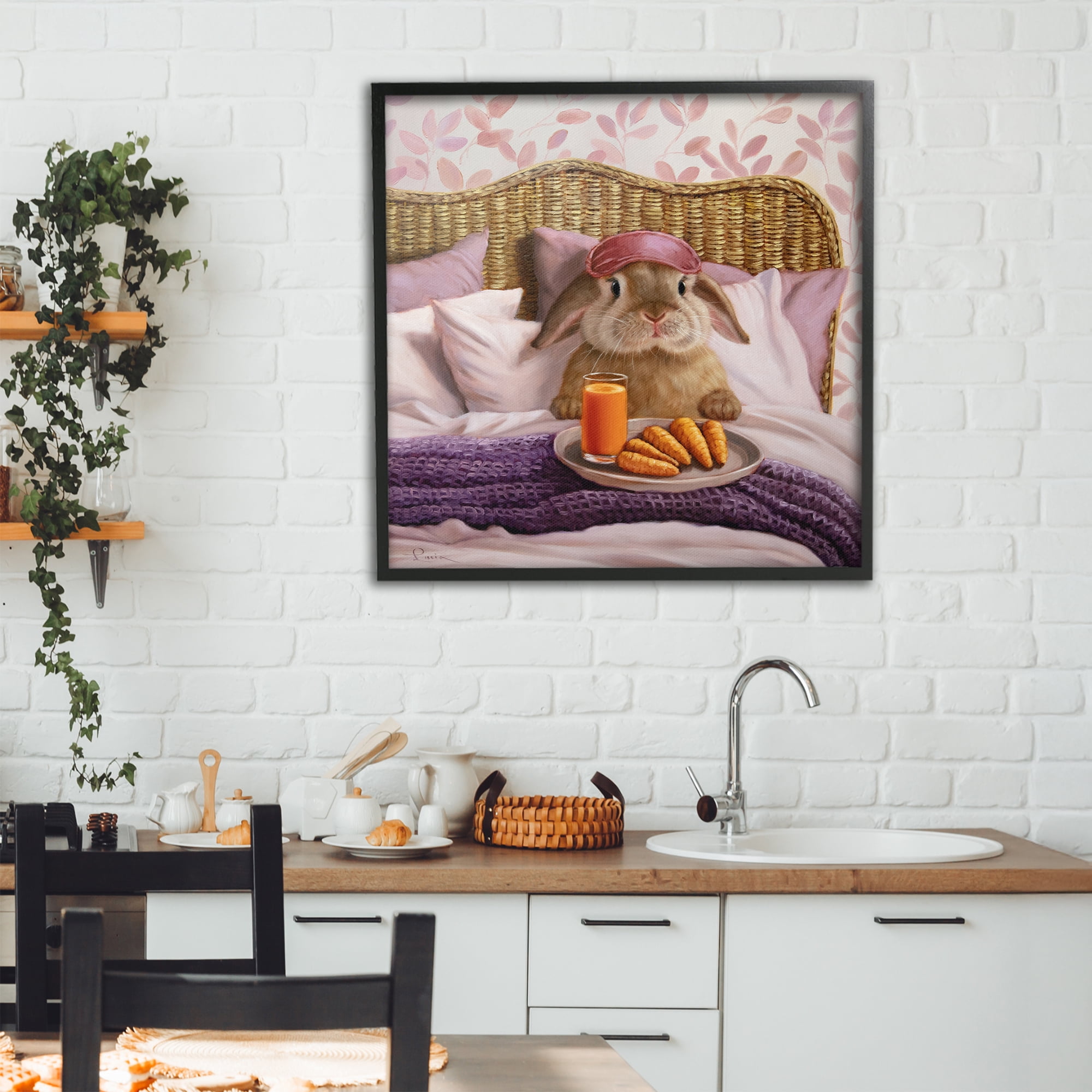 Stupell Industries Hoppy Meal Bunny in Bed Black Framed Giclee Art, design by Lucia Heffernan